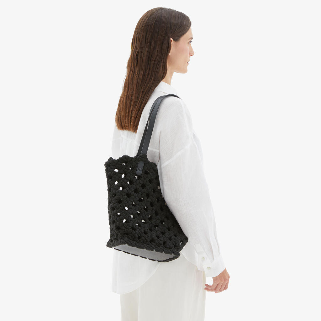 Valextra Borsa Due Manici Da Donna In Tessuto Nero Intrecciato | Valextra