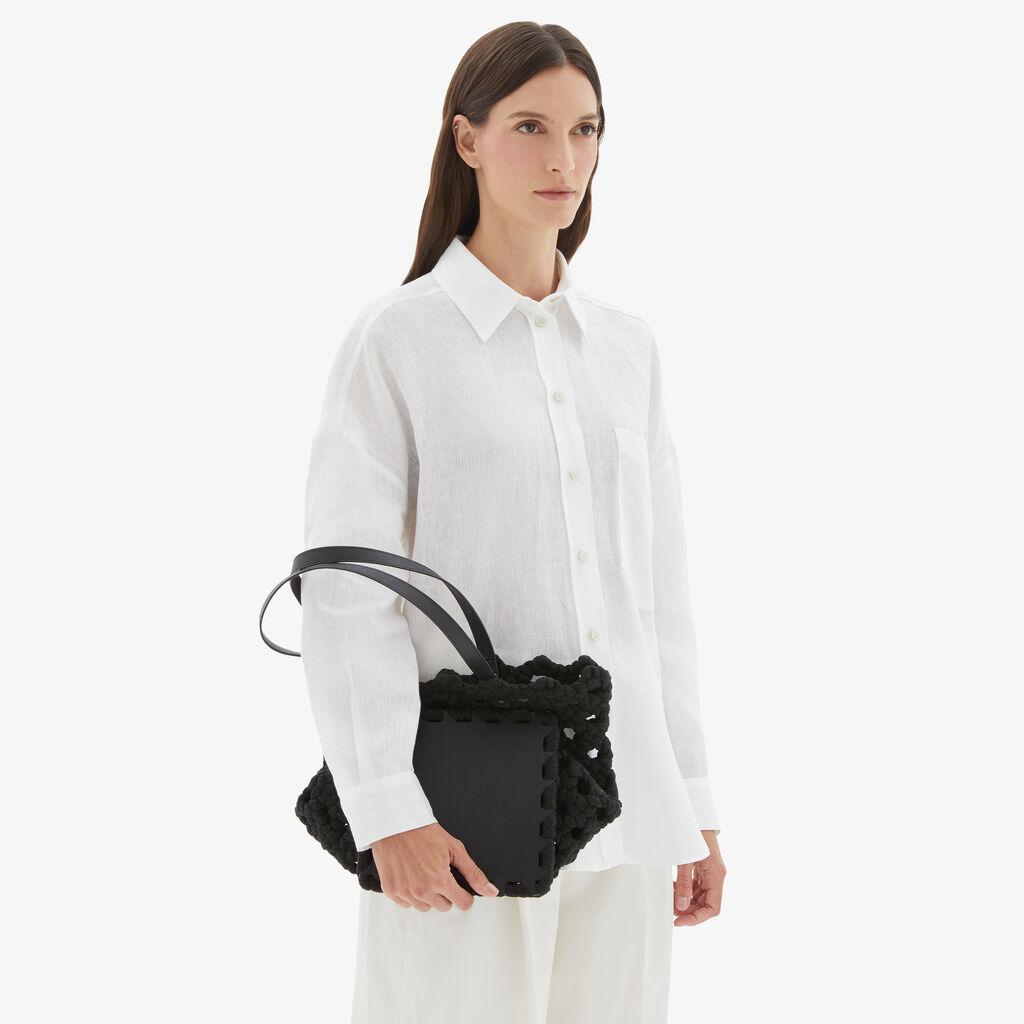 Valextra Borsa Due Manici Da Donna In Tessuto Nero Intrecciato | Valextra