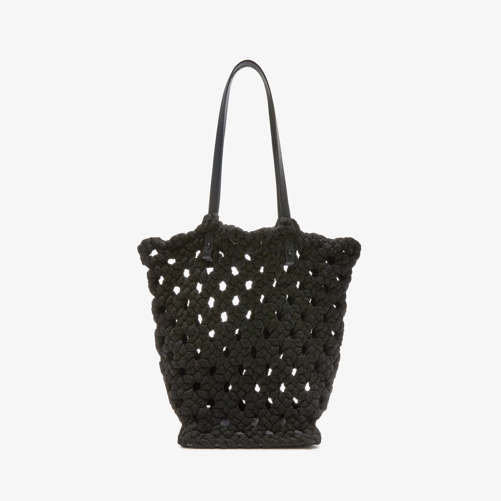 Valextra Borsa due manici da Donna in Tessuto Nero intrecciato | Valextra