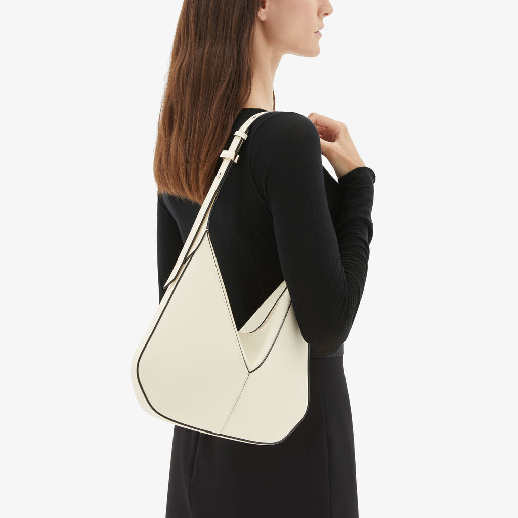 Valextra Borsa Hobo Vivi Mini | Pelle Di Vitello Millepunte Soft | Bianco Pergamena | Valextra