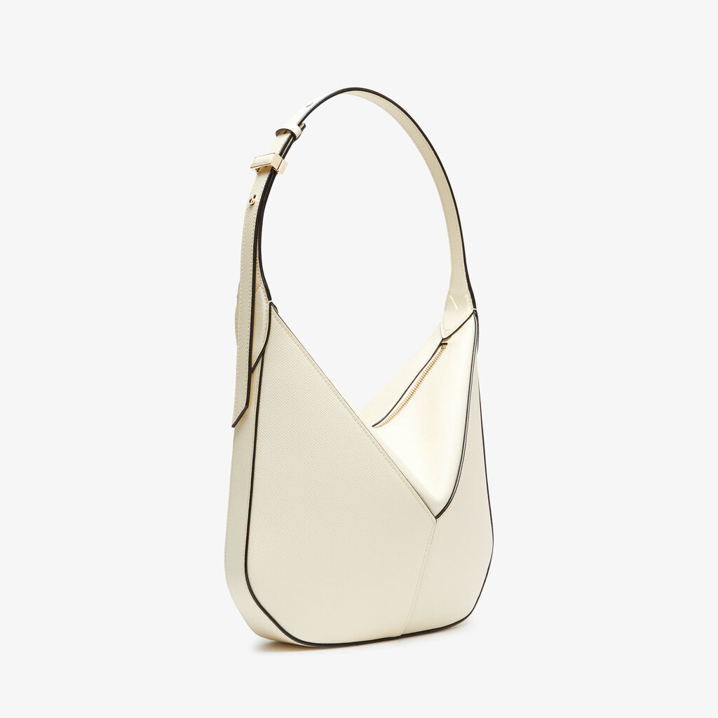 Valextra Borsa Hobo Vivi Mini | Pelle Di Vitello Millepunte Soft | Bianco Pergamena | Valextra
