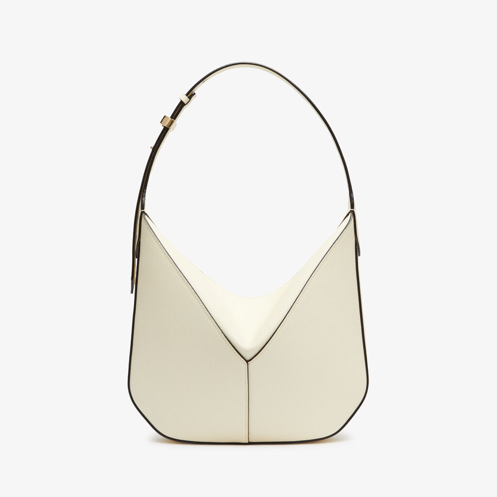 Valextra Borsa Hobo Vivi Mini | Pelle di vitello Millepunte Soft | Bianco Pergamena | Valextra