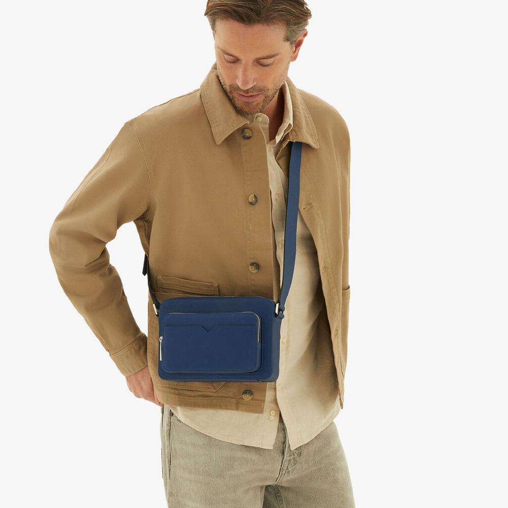 Valextra Borsa Reporter Da Uomo In Pelle Blu Zaffiro | Valextra V-Line