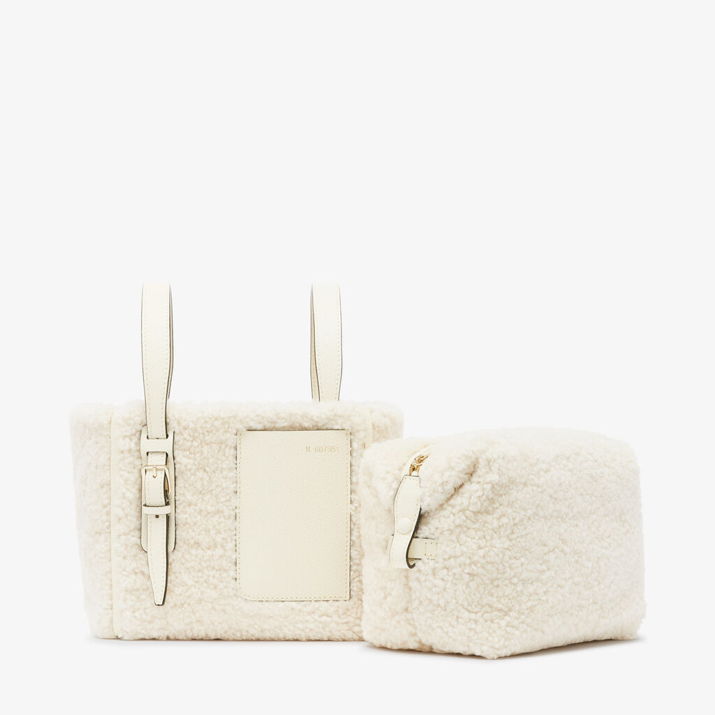 Valextra BORSA SECCHIELLO MINI CON TRACOLLA MONTONE/VITELLO VS ORO CHIARO