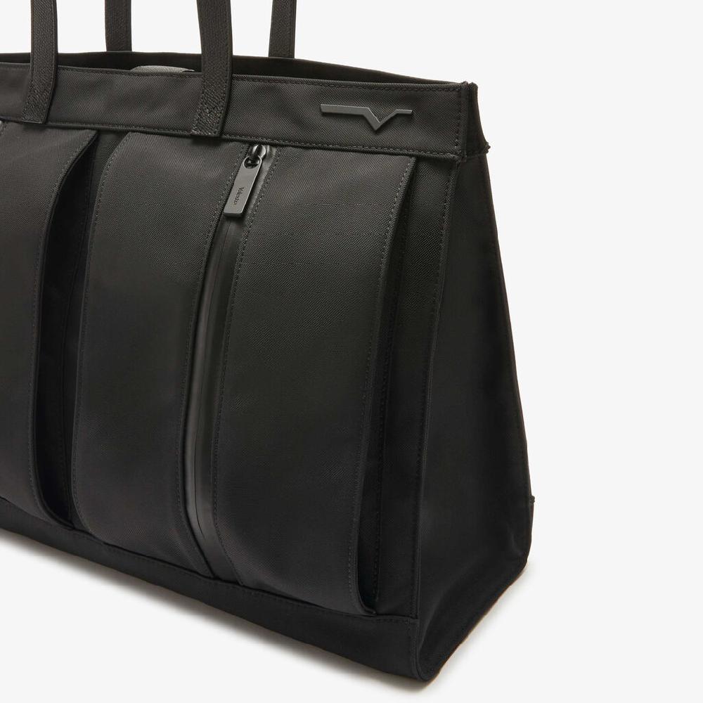 Valextra Borsa Shopping In Nylon Rigenerato E Pelle Nera | Valextra