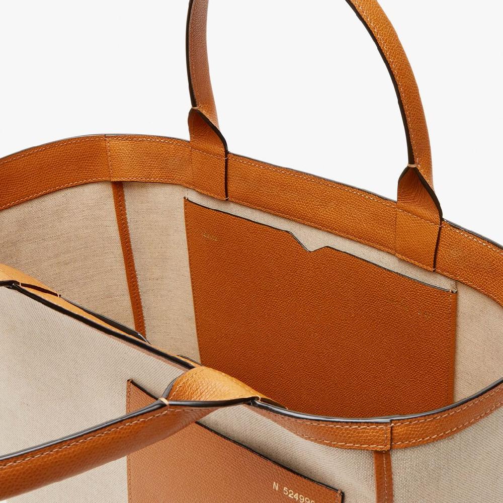 Valextra Borsa Shopping Spaziosa In Tela Marrone | Valextra