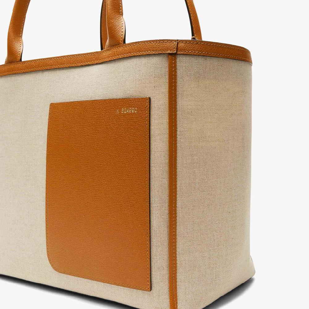 Valextra Borsa Shopping Spaziosa In Tela Marrone | Valextra