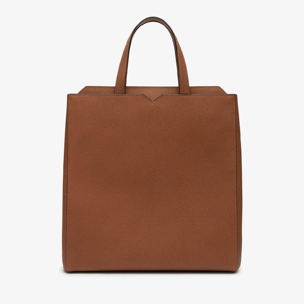 Valextra Borsa Shopping Uomo di Lusso in Pelle Marrone | Valextra V-Line