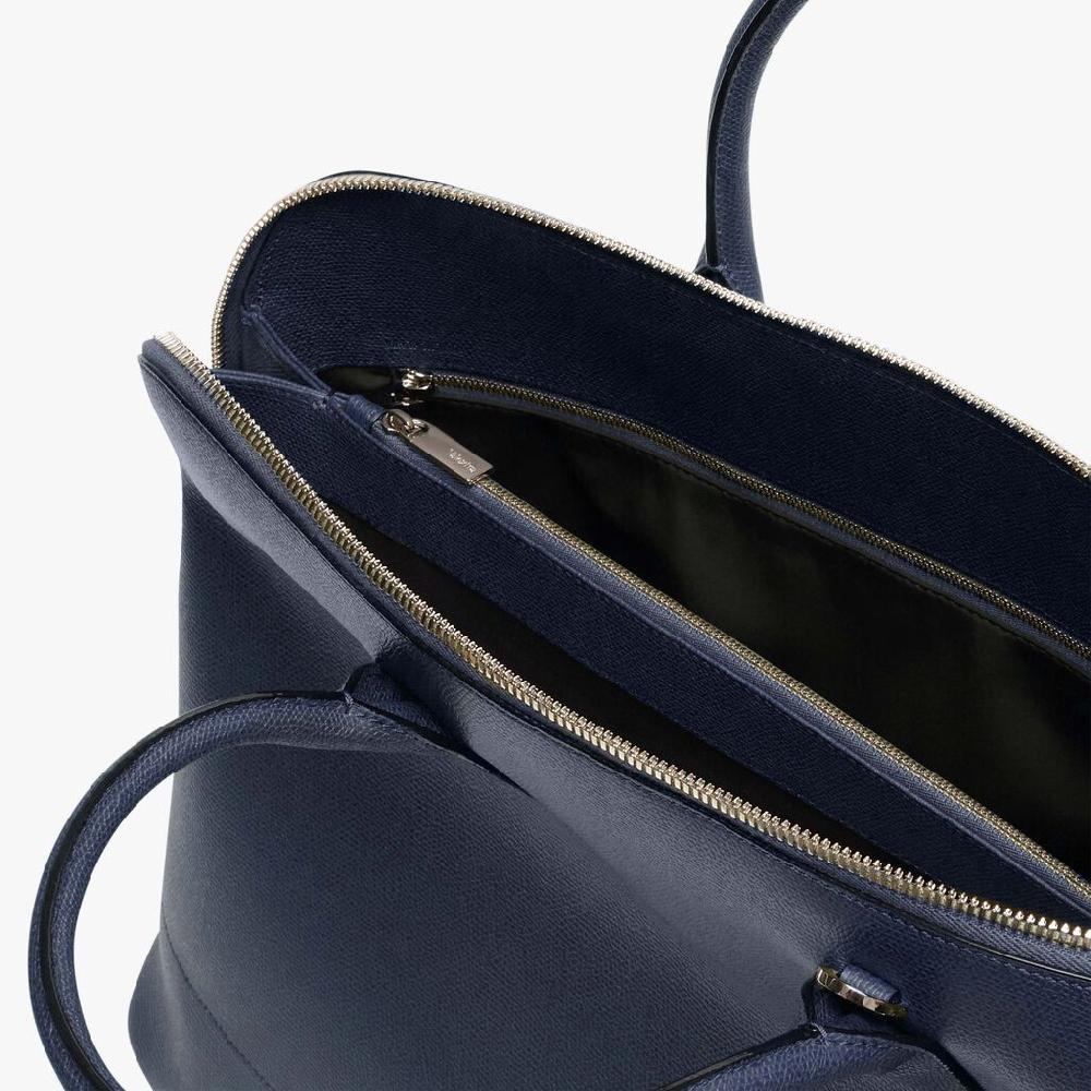 Valextra Borsa Tote Da Ufficio In Pelle Blu | Valextra My Logo