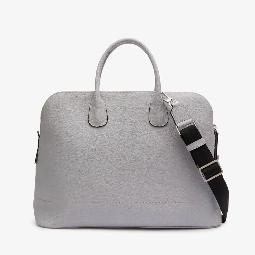 Valextra Borsa tote da Uomo in Pelle Grigia Sasso | Valextra My Logo