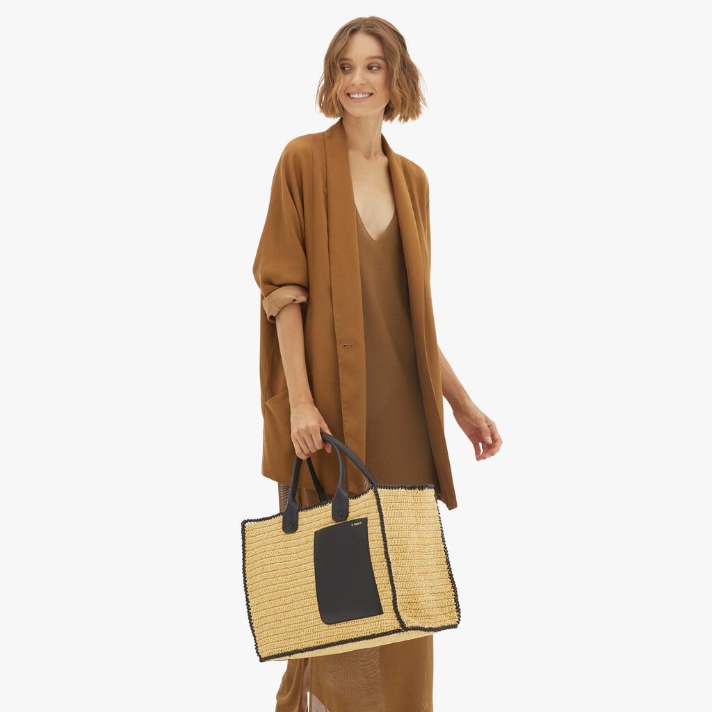 Valextra Borsa Tote Grande Da Donna In Rafia Beige E Nera | Valextra