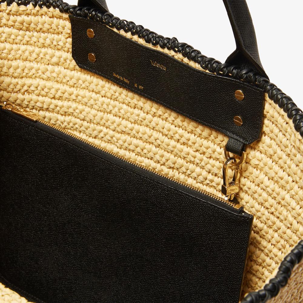 Valextra Borsa Tote Grande Da Donna In Rafia Beige E Nera | Valextra