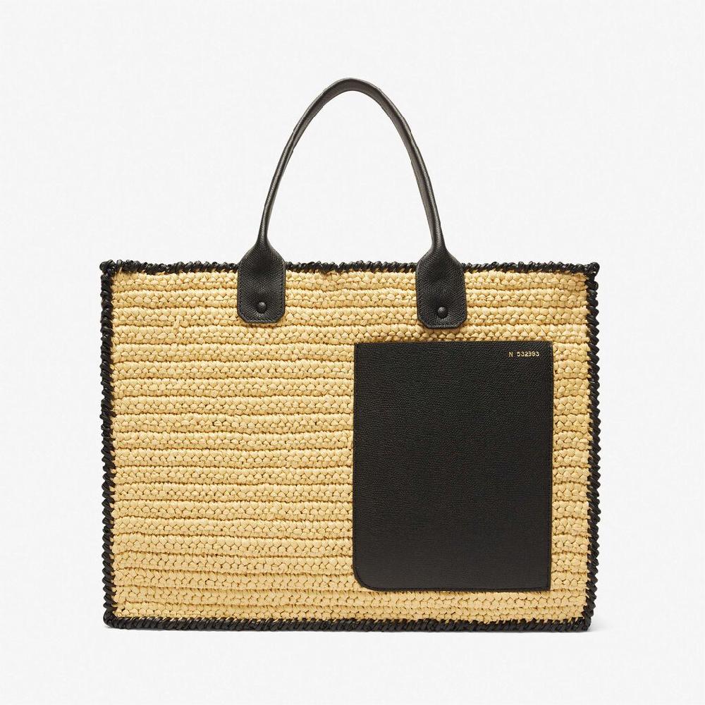 Valextra Borsa tote Grande da Donna in Rafia Beige e Nera | Valextra