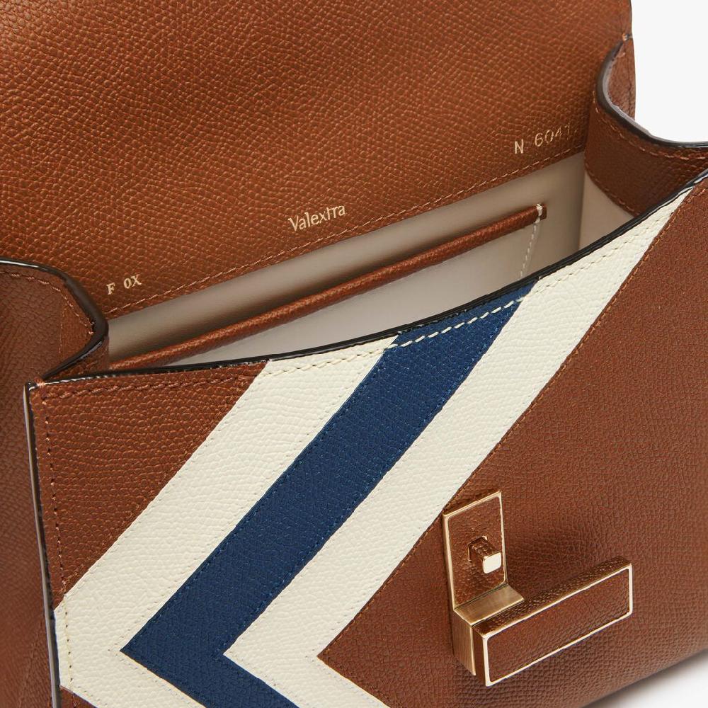 Valextra Borsetta Da Donna Pelle Intarsia Marrone E Bianca | Valextra Iside