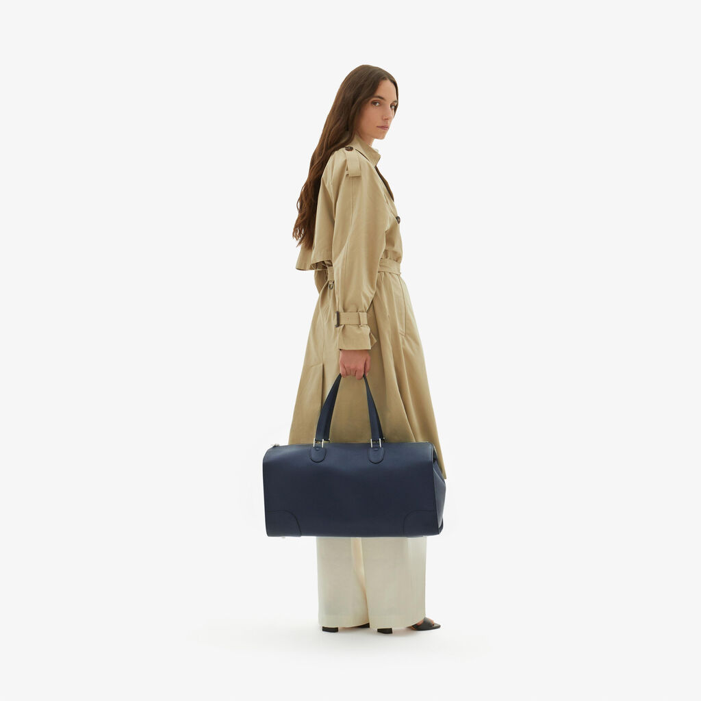 Valextra Borsone Viaggio Grande In Pelle Blu | Valextra Boston