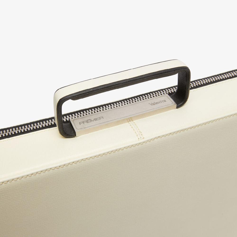 Valextra Cartella Media In Pelle Bianca Con Zip | Valextra Premier