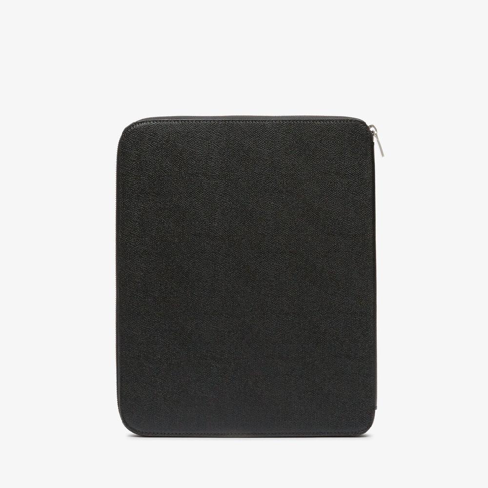 Valextra Cartella Per Scrittura Con Zip A4 | Pelle Di Vitello Millepunte | Nero | Valextra