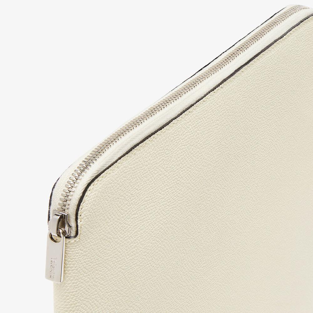 Valextra Cartella Per Scrittura Con Zip A4 | Pelle Di Vitello Millepunte | Bianco Pergamena | Valextra