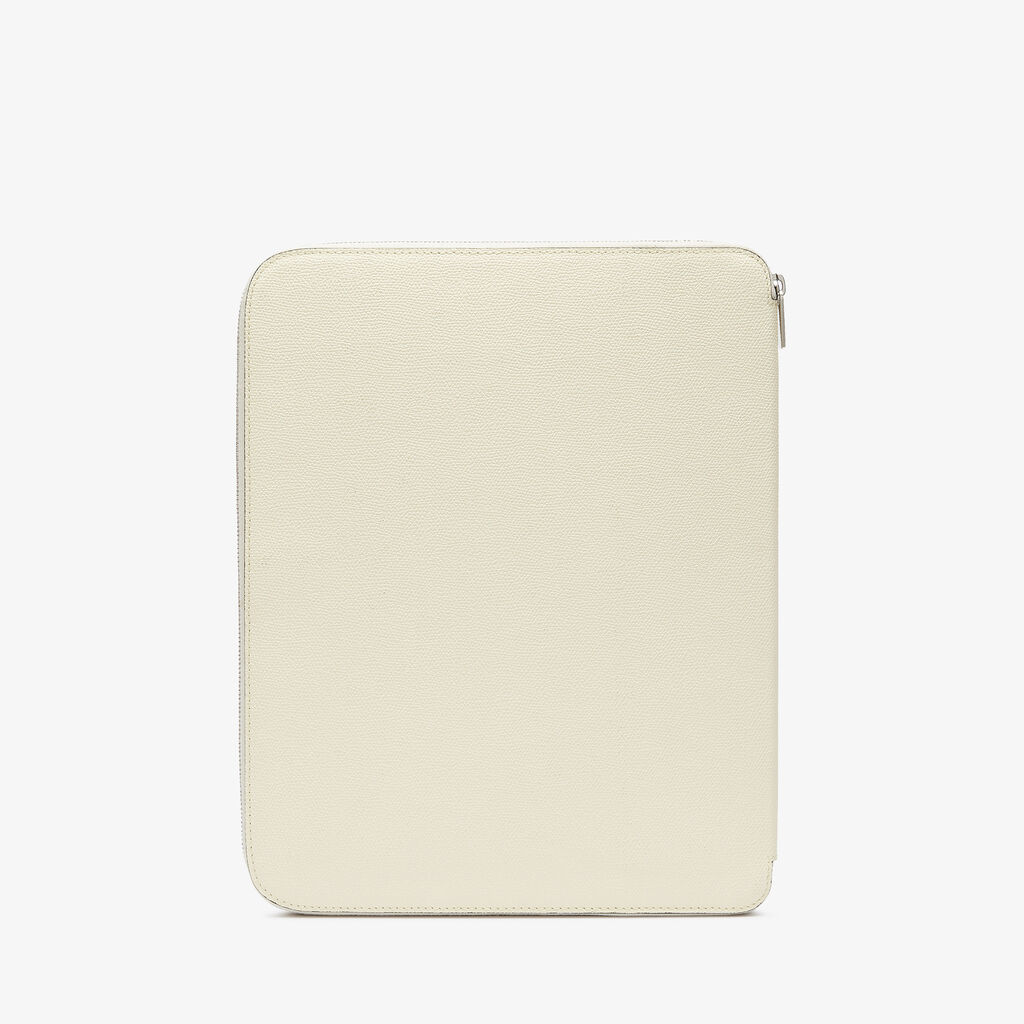 Valextra Cartella Per Scrittura Con Zip A4 | Pelle Di Vitello Millepunte | Bianco Pergamena | Valextra