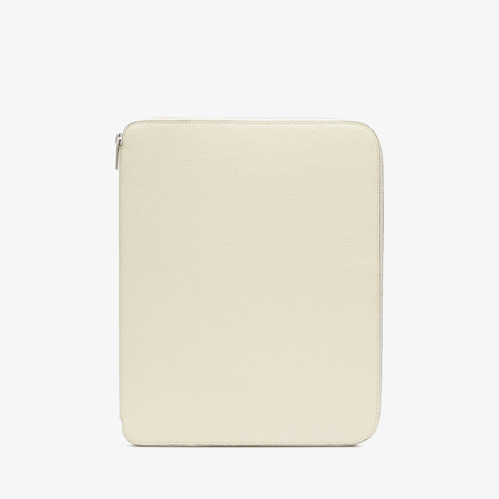 Valextra Cartella per Scrittura con Zip A4 | Pelle di vitello Millepunte | Bianco Pergamena | Valextra