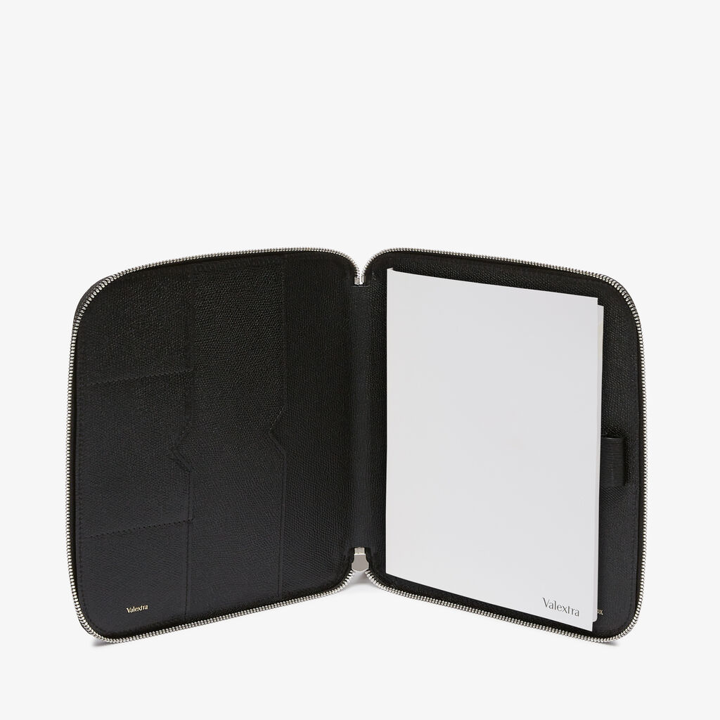 Valextra Cartella Per Scrittura Con Zip A5 | Pelle Di Vitello Millepunte | Nero | Valextra