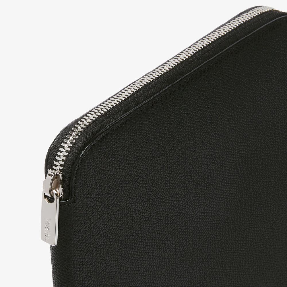 Valextra Cartella Per Scrittura Con Zip A5 | Pelle Di Vitello Millepunte | Nero | Valextra