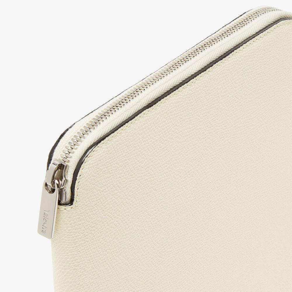 Valextra Cartella Per Scrittura Con Zip A5 | Pelle Di Vitello Millepunte | Bianco Pergamena | Valextra