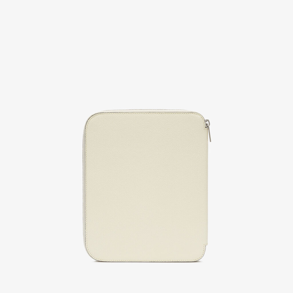 Valextra Cartella Per Scrittura Con Zip A5 | Pelle Di Vitello Millepunte | Bianco Pergamena | Valextra