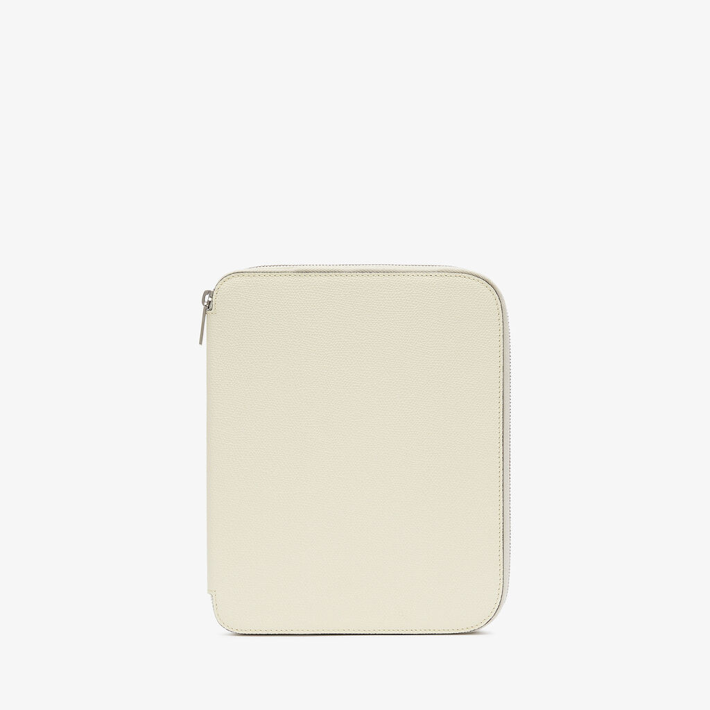 Valextra Cartella per Scrittura con Zip A5 | Pelle di vitello Millepunte | Bianco Pergamena | Valextra