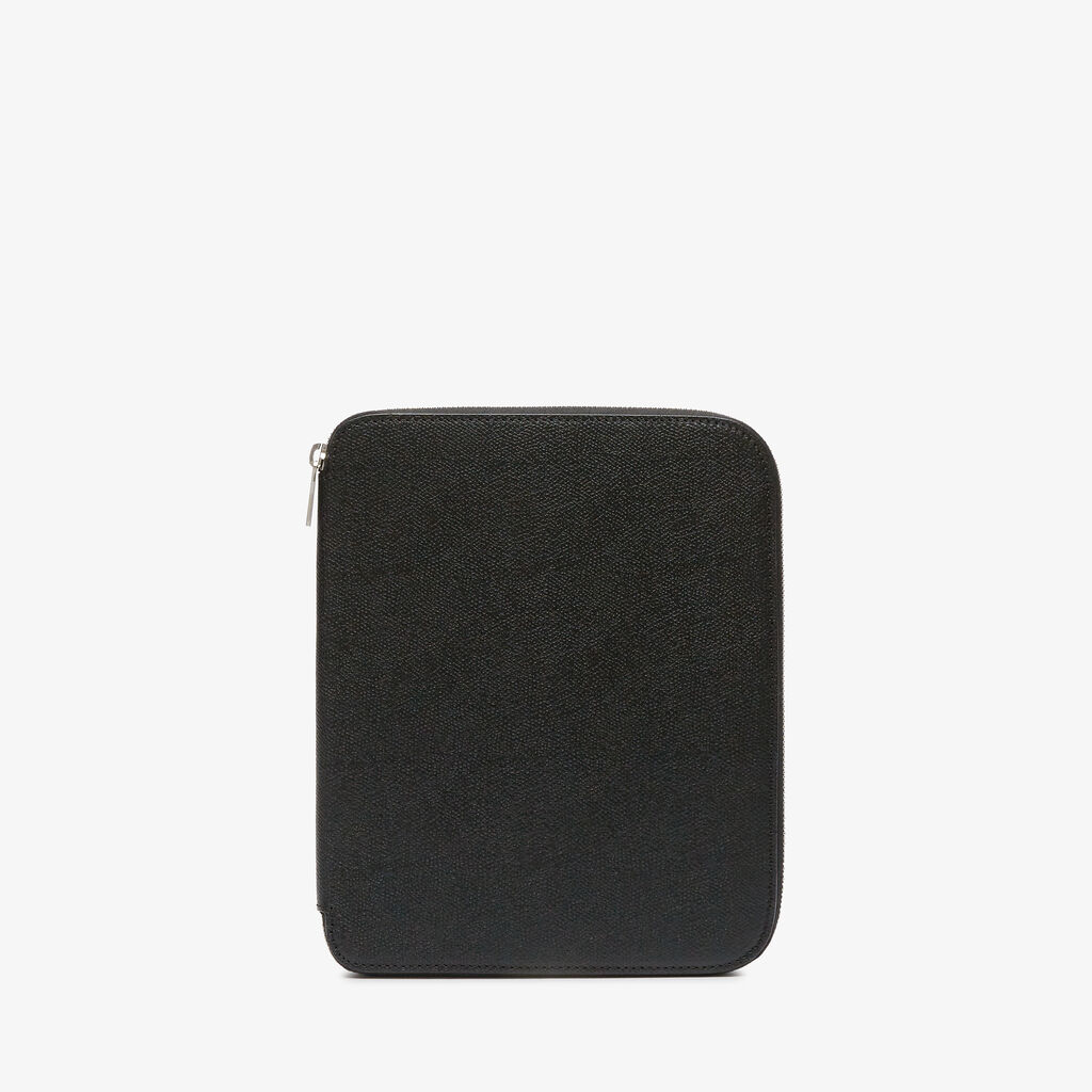 Valextra Cartella per Scrittura con Zip A5 | Pelle di vitello Millepunte | Nero | Valextra