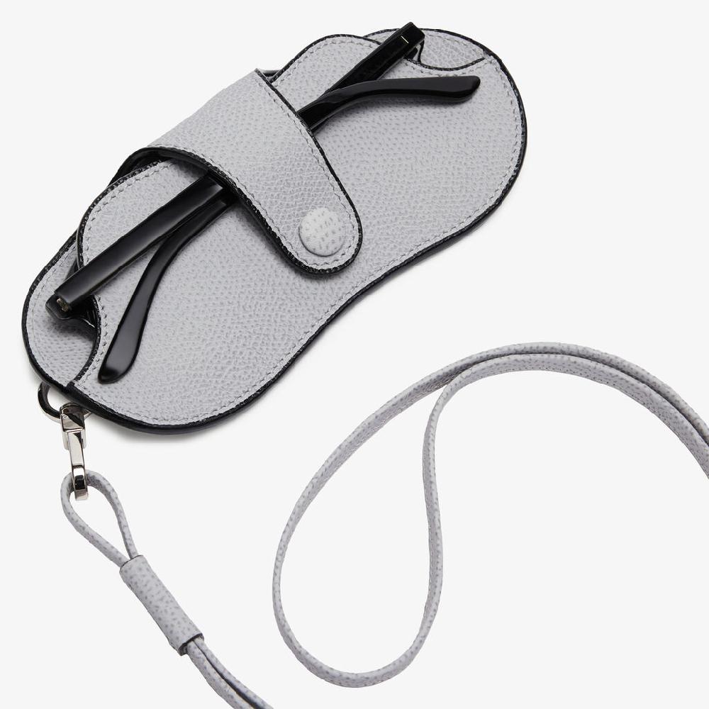 Valextra Custodia Occhiali In Pelle Grigia Sasso Con Tracolla | Valextra