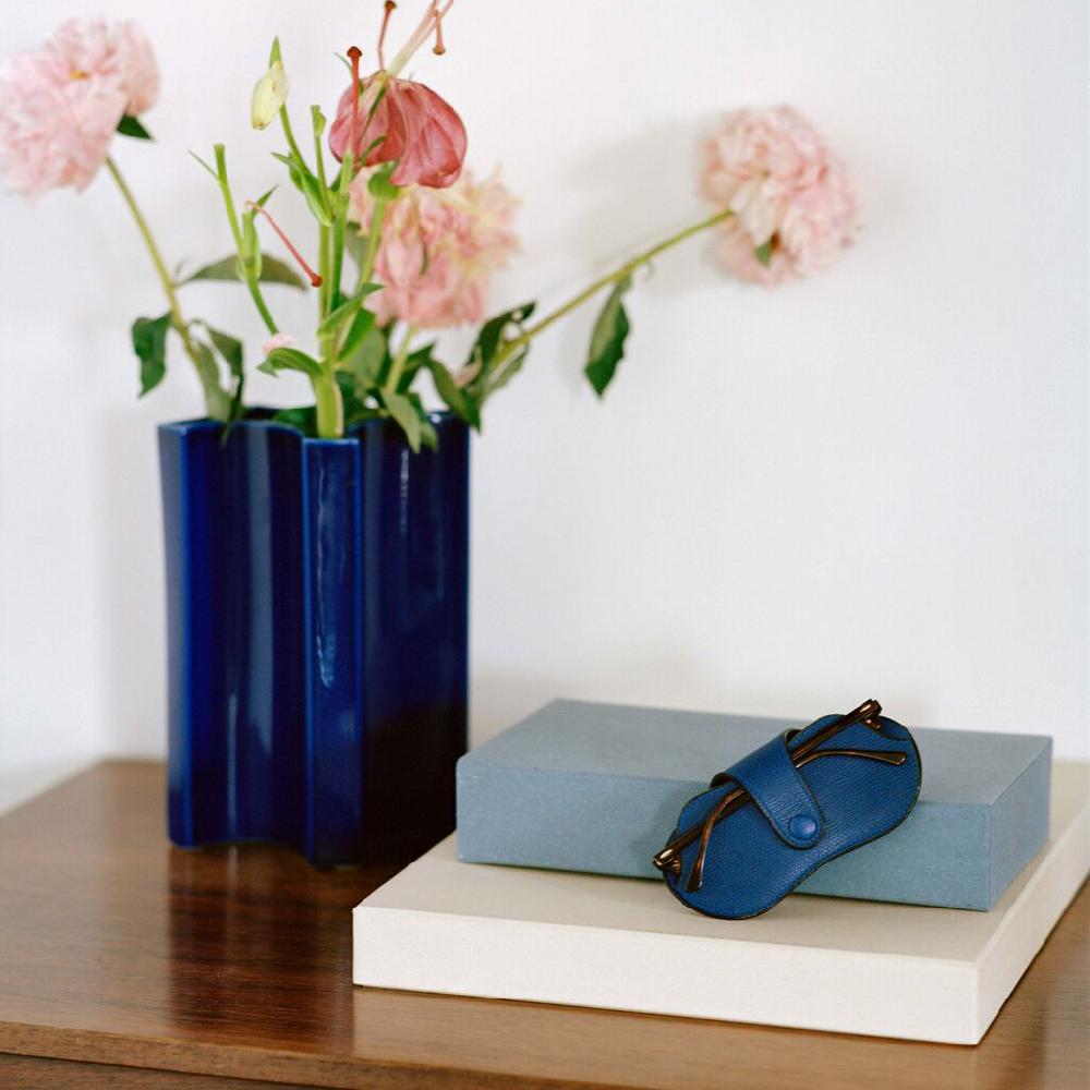 Valextra Custodia Occhiali Morbida In Pelle Blu | Valextra