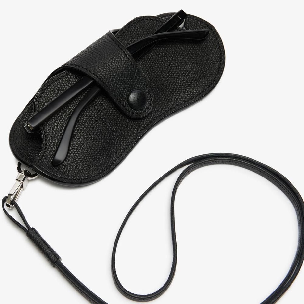 Valextra Custodia Per Occhiali In Pelle Nera Con Tracolla | Valextra