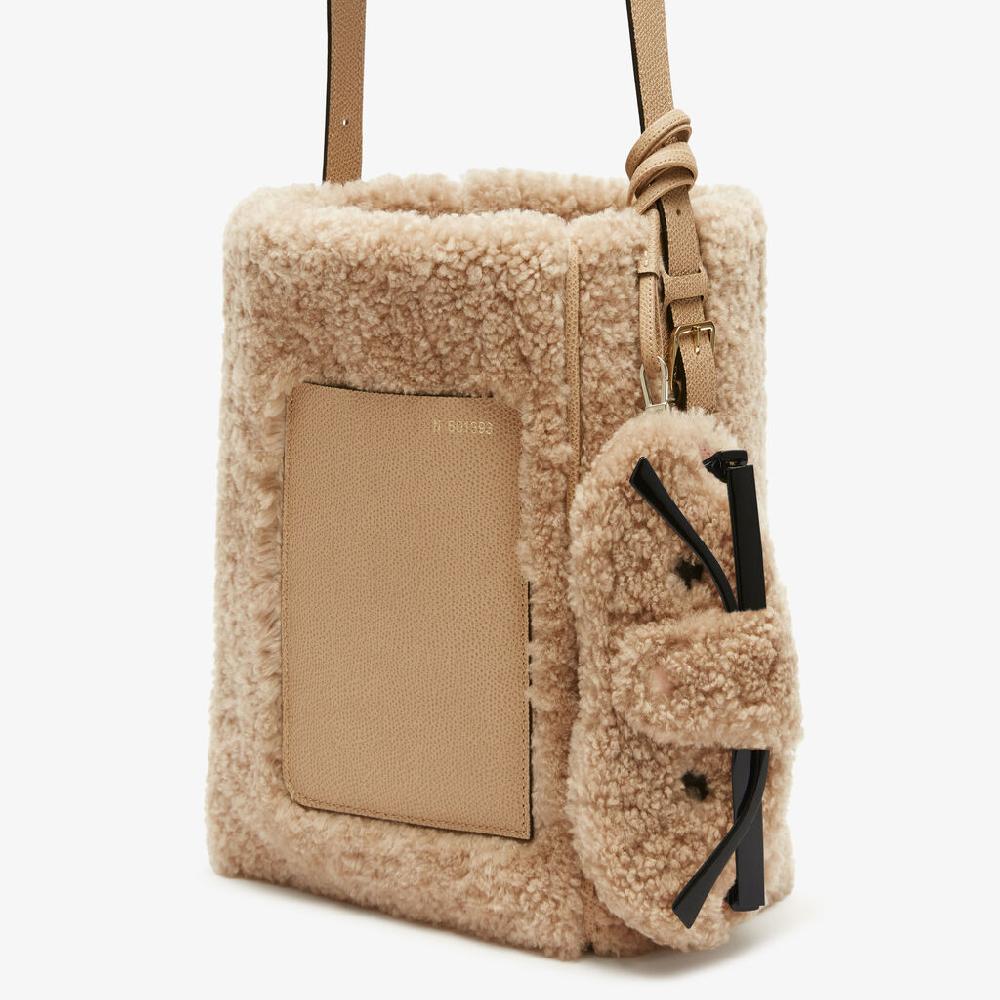 Valextra Custodia Per Occhiali Orso Di Lusso In Shearling Beige