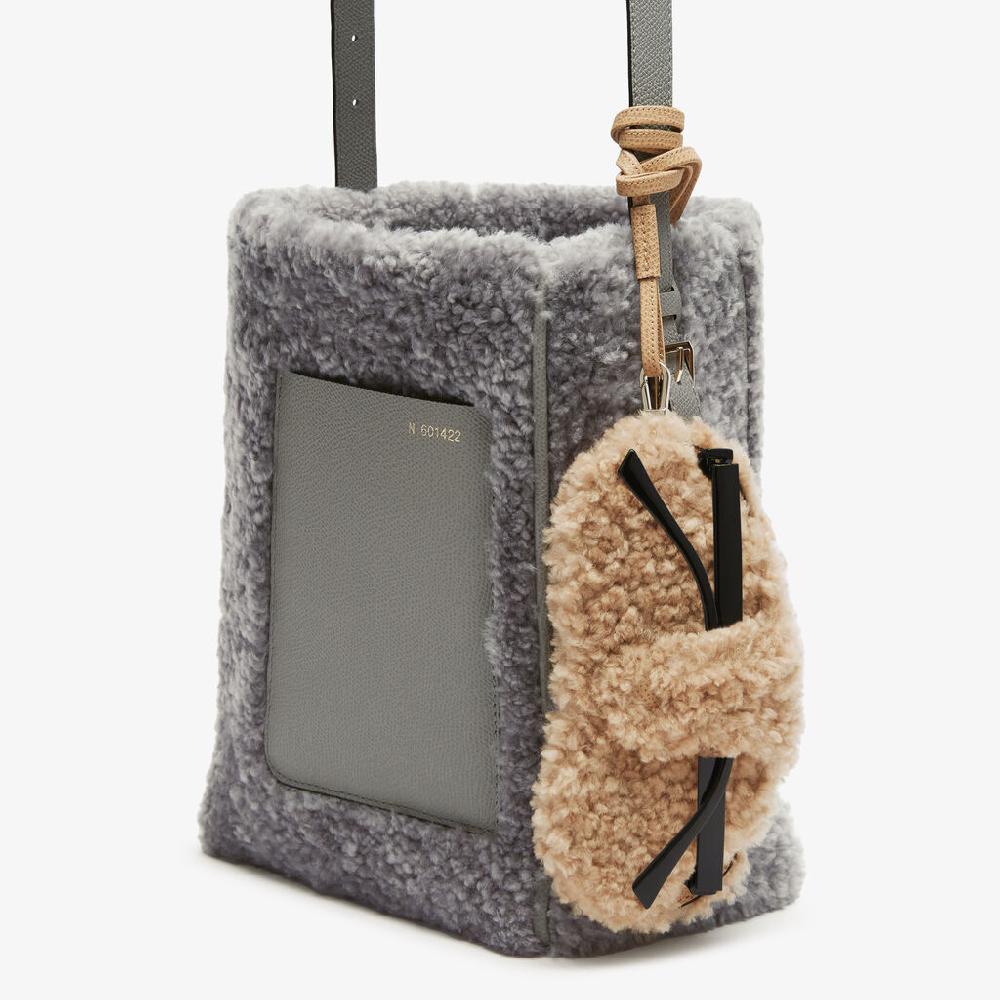 Valextra Custodia Porta Occhiali Di Lusso In Shearling Beige