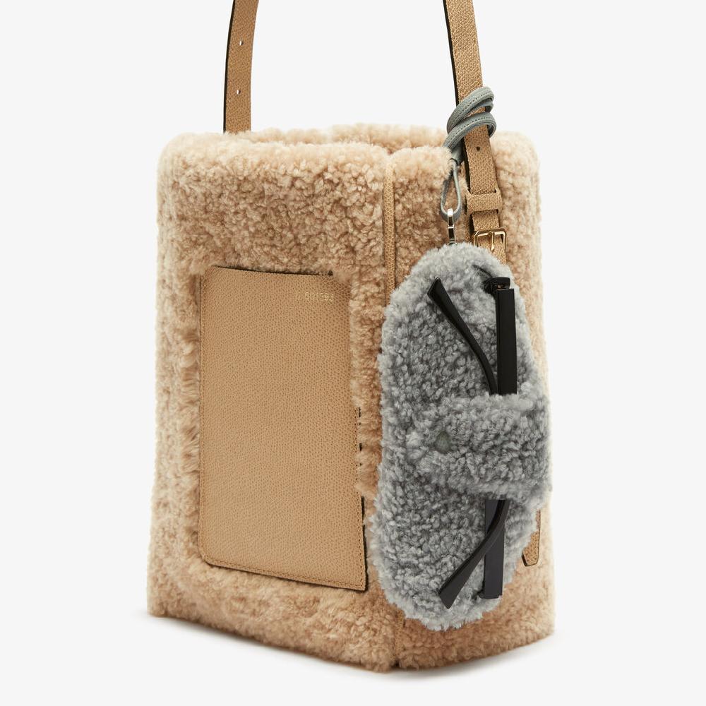 Valextra Custodia Porta Occhiali Di Lusso In Shearling Grigia