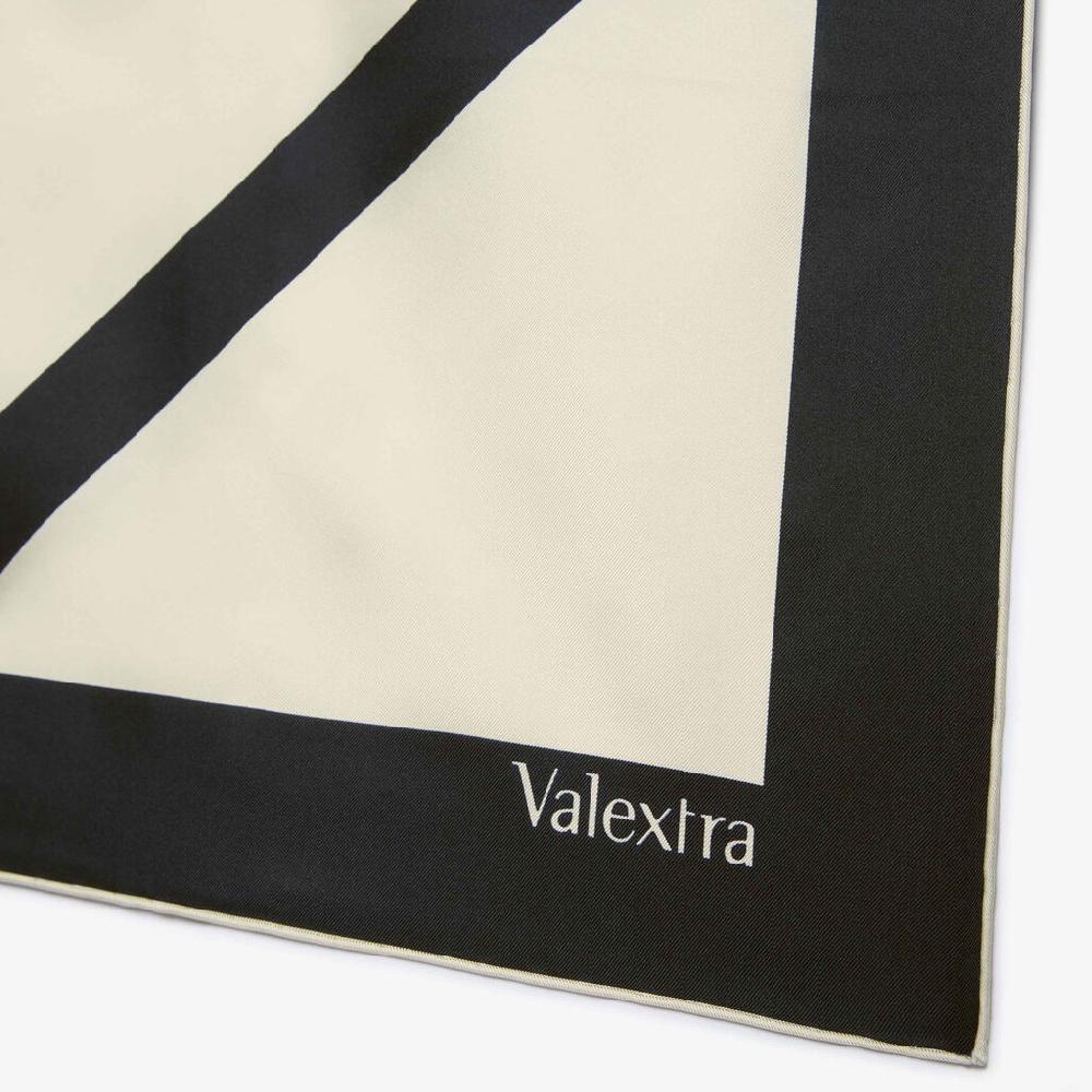 Valextra Foulard Quadrato Per Borse In Seta Bianca E Nera | Valextra