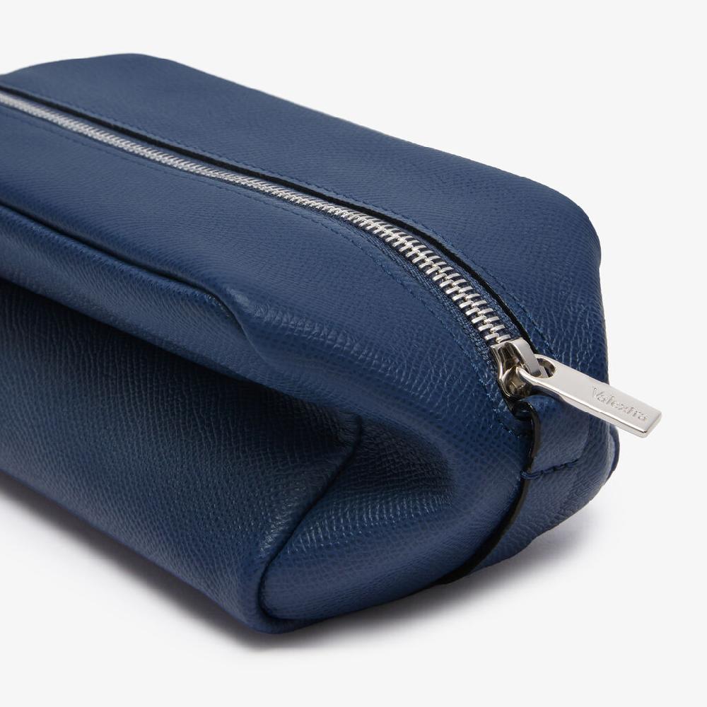 Valextra Pochette Da Viaggio Da Uomo Di Lusso In Pelle Blu