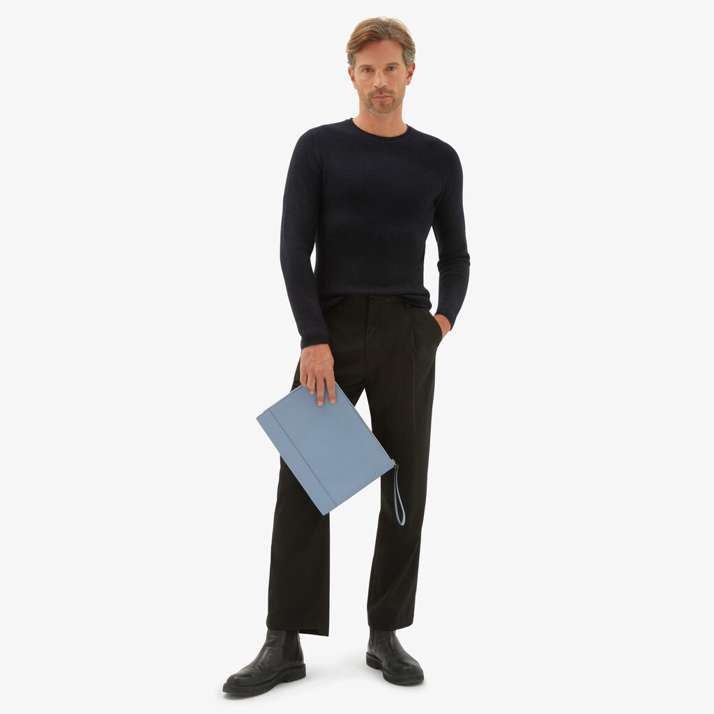 Valextra Pochette Piatta Portadocumenti In Pelle Azzurra | Valextra My Logo