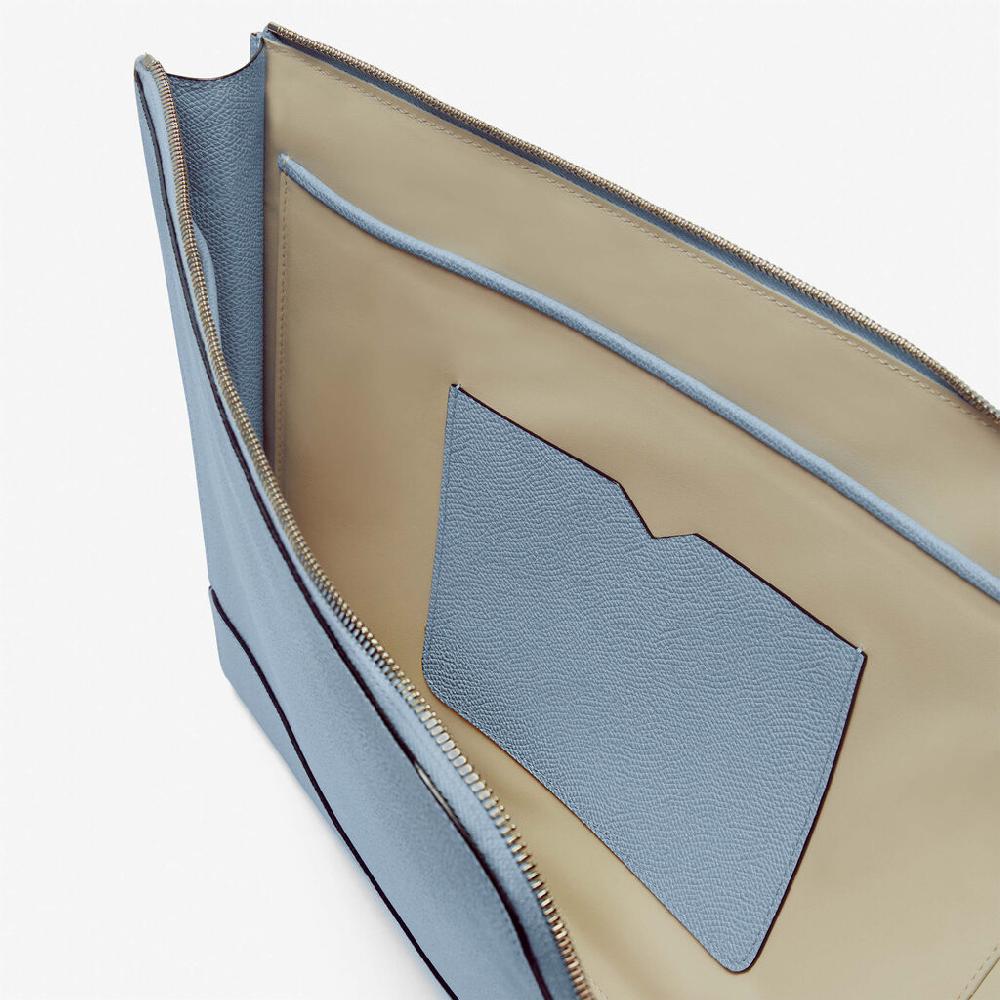 Valextra Pochette Piatta Portadocumenti In Pelle Azzurra | Valextra My Logo