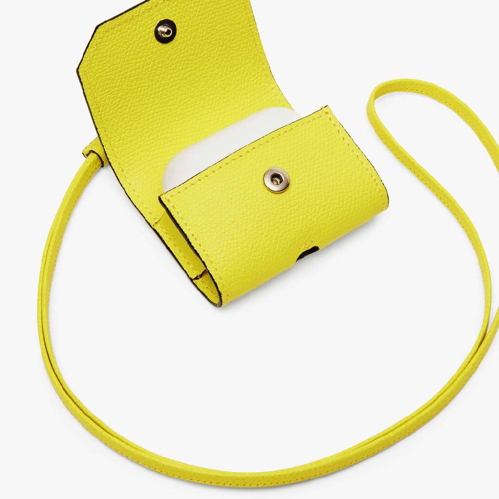 Valextra Porta Airpods Pro Con Tracolla In Pelle Gialla Lime | Valextra