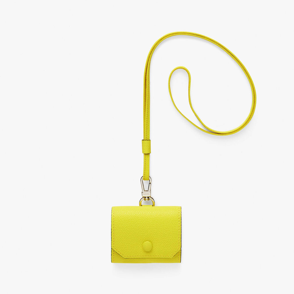 Valextra Porta Airpods Pro con Tracolla in Pelle Gialla Lime | Valextra