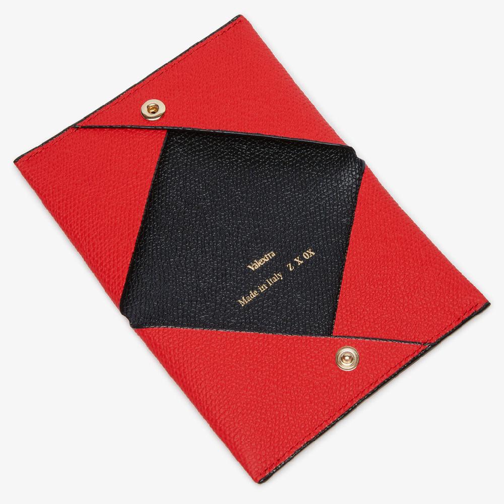 Valextra Porta Carte Con Bottone Da Donna In Pelle Rossa E Nera | Valextra