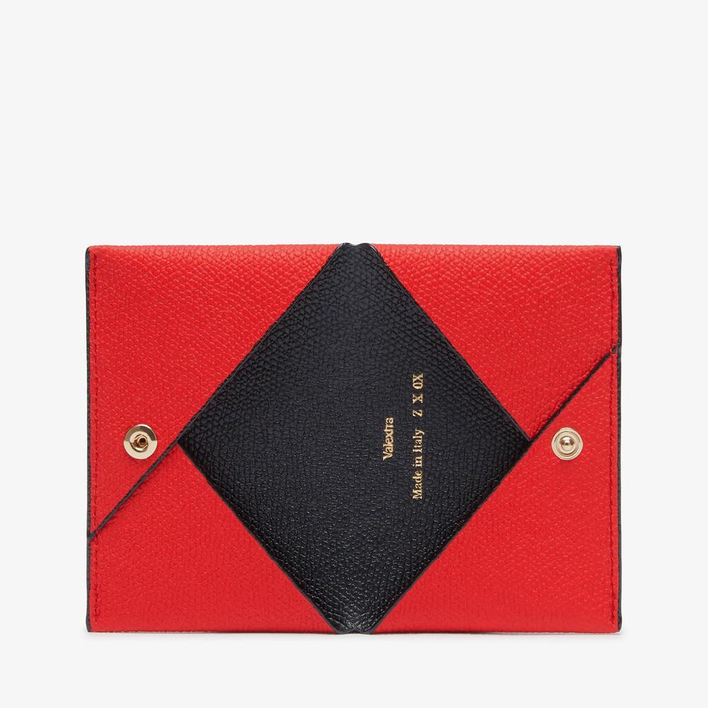 Valextra Porta Carte Con Bottone Da Donna In Pelle Rossa E Nera | Valextra