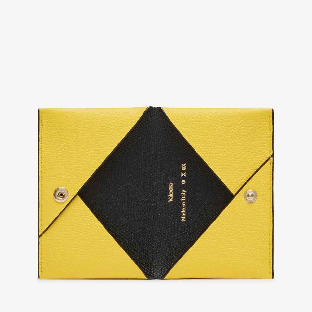 Valextra Porta Carte Con Bottone Di Lusso In Pelle Gialla E Nera | Valextra