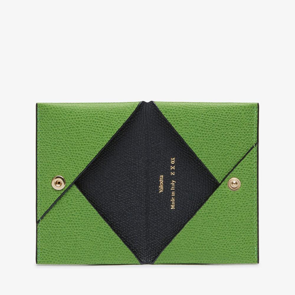 Valextra Porta Carte Con Bottone Di Lusso In Pelle Verde E Nera | Valextra