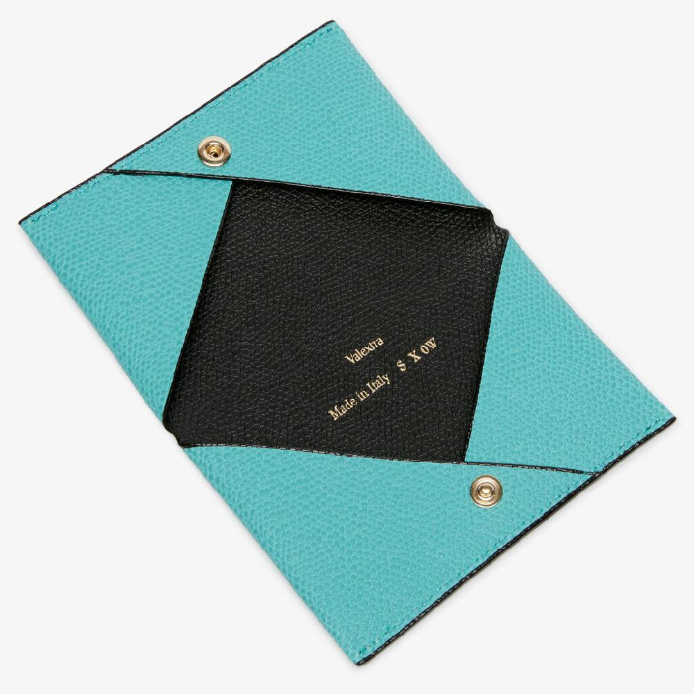 Valextra Porta Carte Con Bottone In Pelle Azzurra E Nera | Valextra