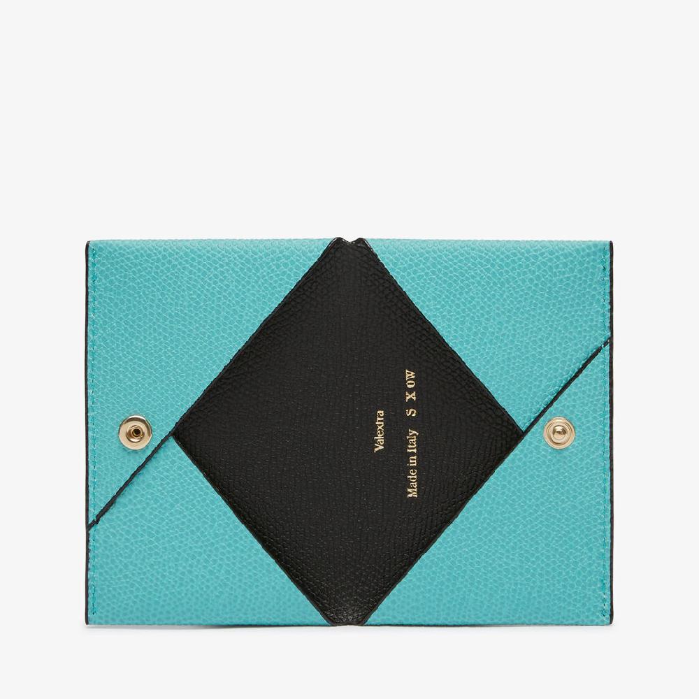 Valextra Porta Carte Con Bottone In Pelle Azzurra E Nera | Valextra