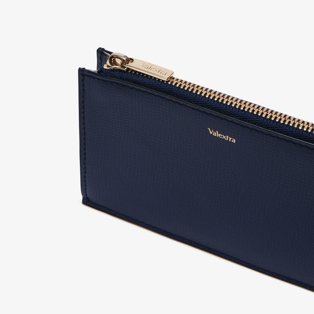 Valextra Porta Carte Con Cerniera In Pelle Blu Di Lusso | Valextra