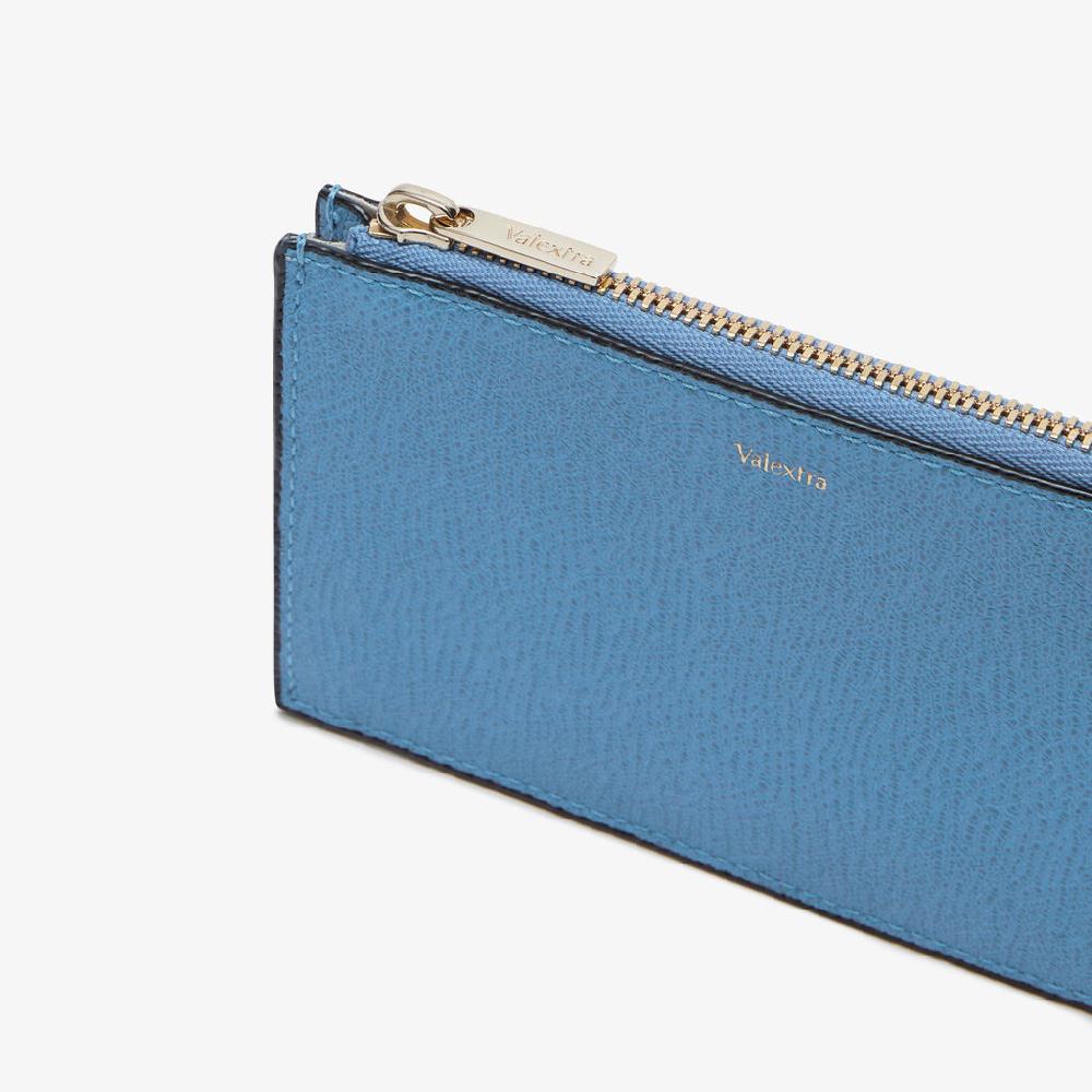 Valextra Porta Carte Con Zip Di Lusso In Pelle Blu E Marrone | Valextra